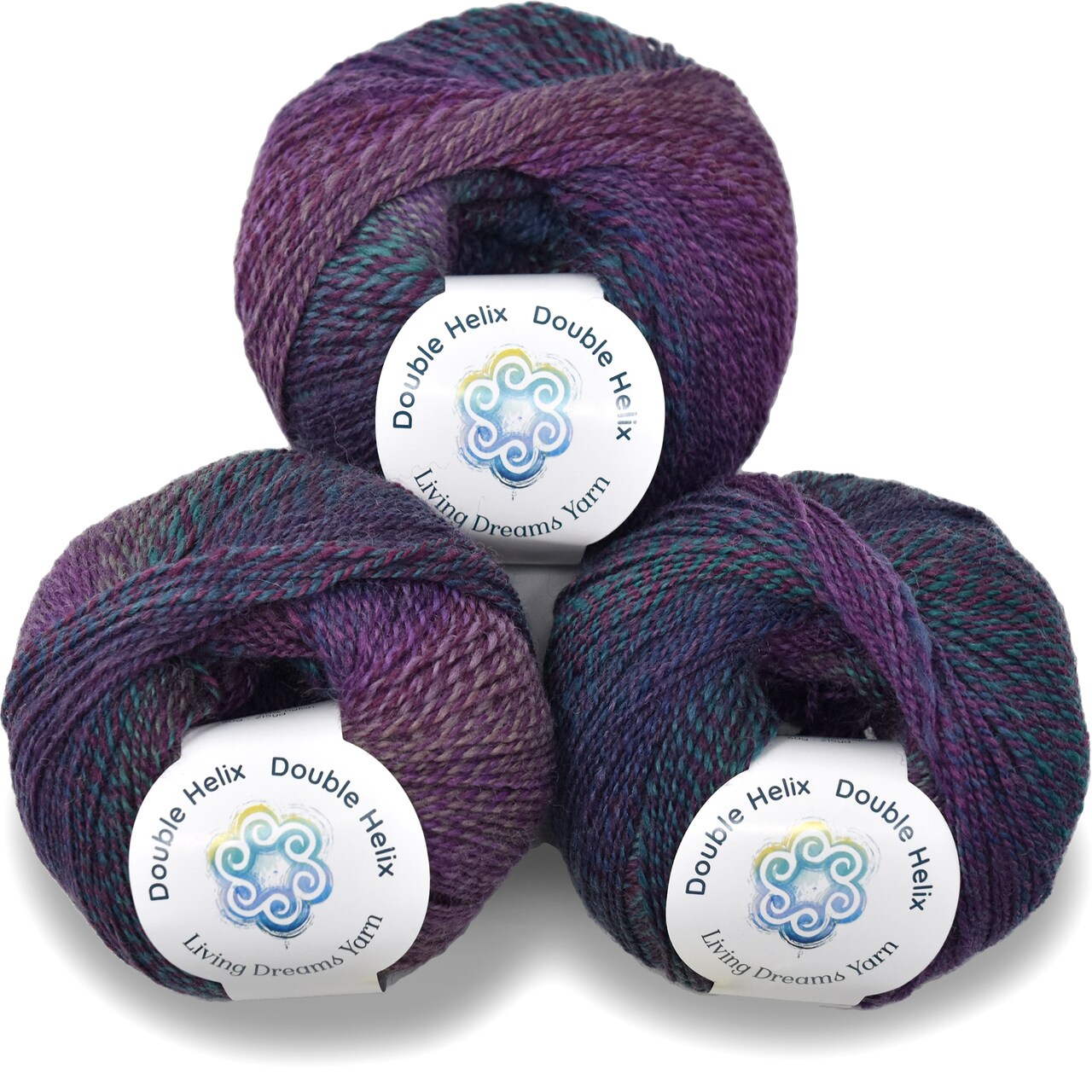 Double Helix by Living Dreams Yarn. Soft, Colorful Wool Yarn for Crochet, Knitting, Weaving. Self-Striping Sport Weight Yarn, 3 Pack, 150g